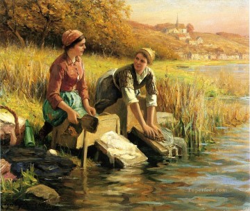  Stream Oil Painting - Women Washing Clothes by a Stream countrywoman Daniel Ridgway Knight